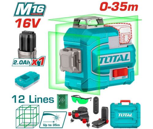 Máy đo mức cân bằng tia laser xanh 3D dùng pin 16V