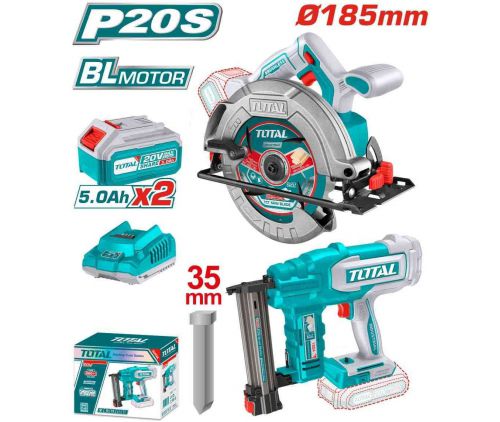 Bộ combo máy bắn đinh TCBNLI2005 & máy cưa đĩa tròn không chổi than TSLI1851 dùng pin 20V